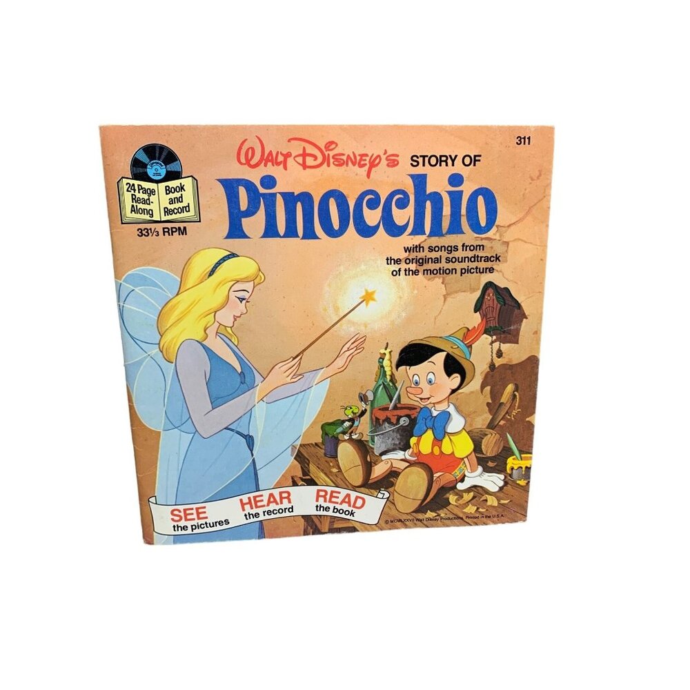 Walt Disneys Story of Pinocchio Read-Along Book & 7 Inch 33 1/3 RPM Record